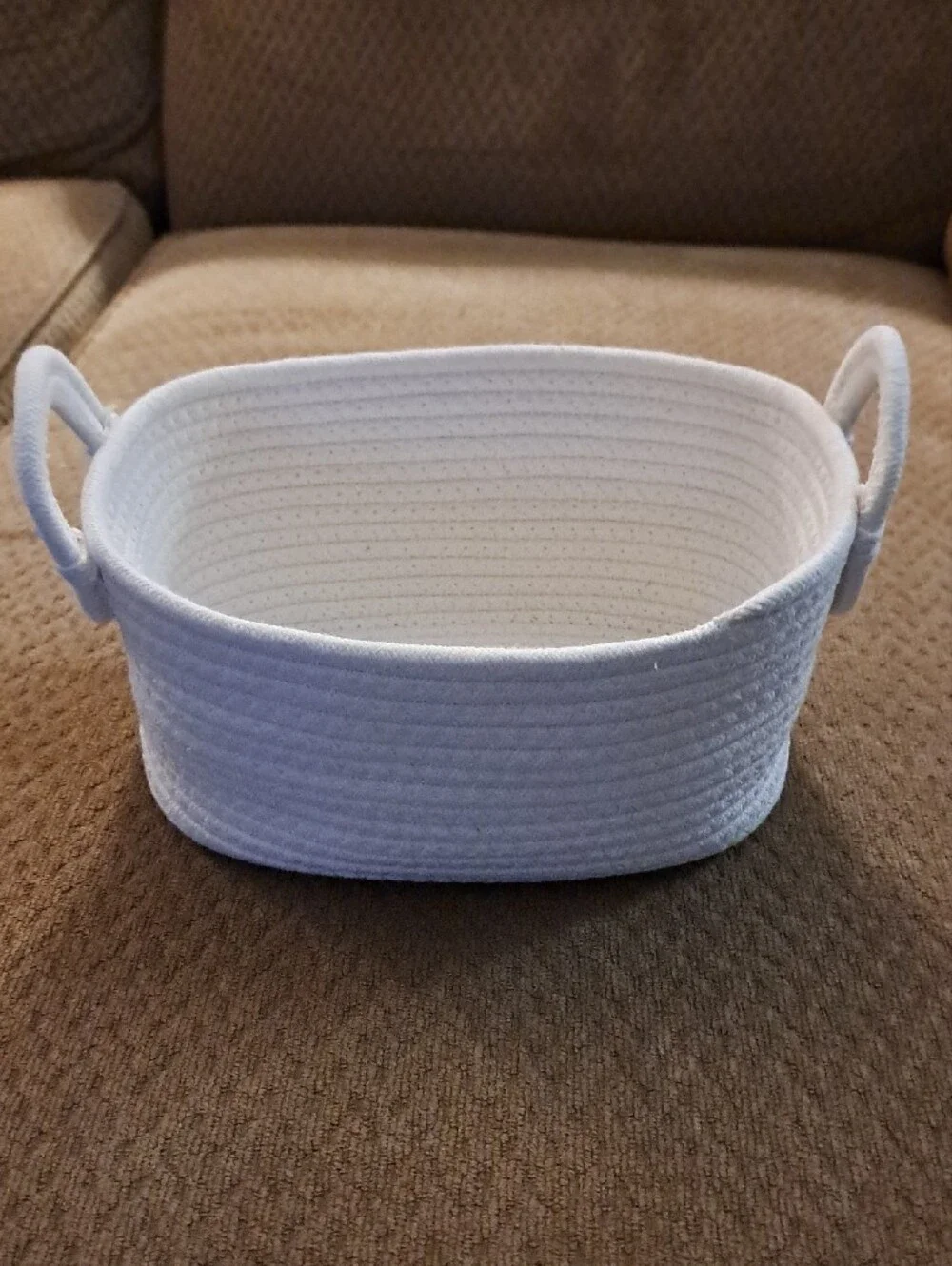 White Woven Rope Storage Basket with Handles -